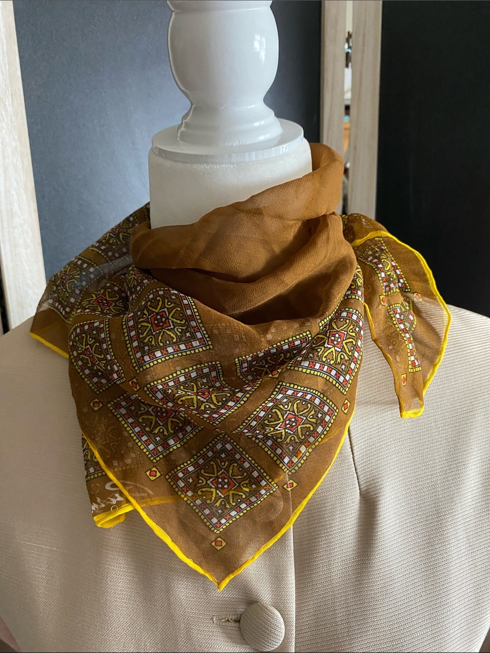 Burmel Vintage Patterned Sheer Silk Scarf